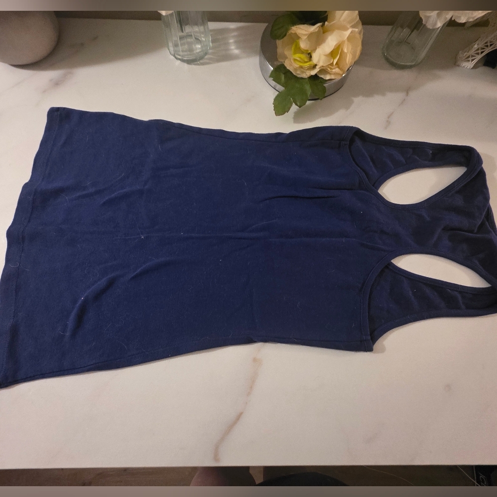 GUESS Navy Racerback Tank with Metallic Logo - Picture 3 of 3